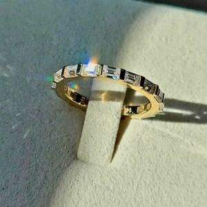Solid 14k gold 2×3mm baguette moissanite eternity band